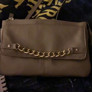 Tan purse with gold chain